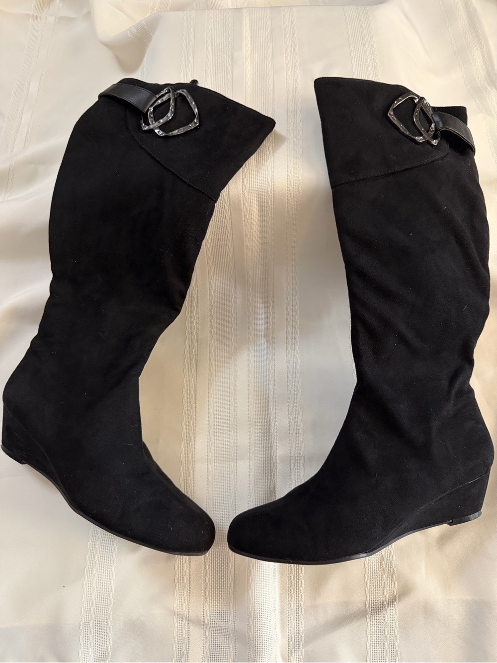Impo Black Over-the-Knee Wedge Boots with Buckle Detail